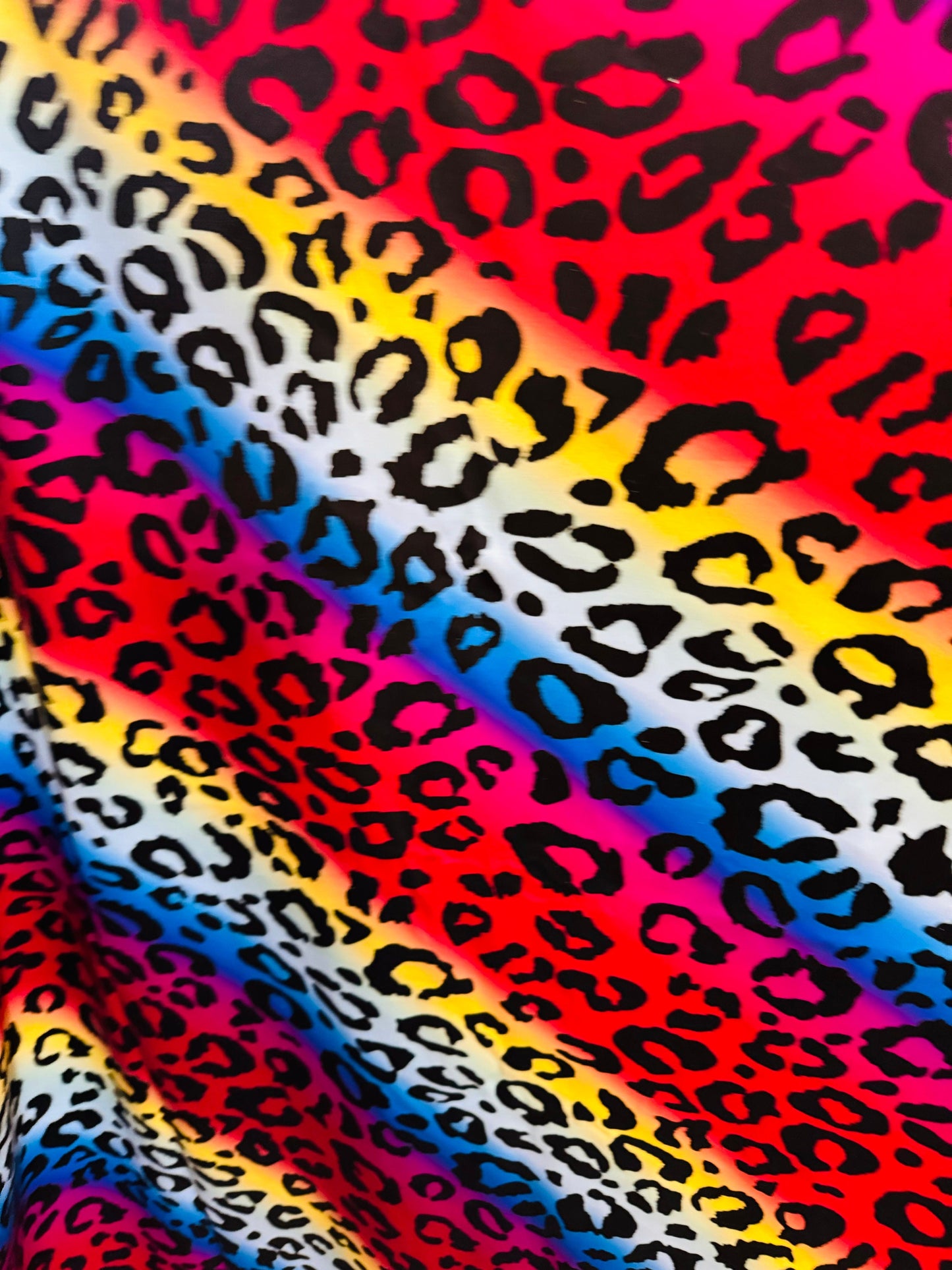 New Exotic Leopard design rainbow color print on best quality of nylon spandex 4-way stretch 58/60”