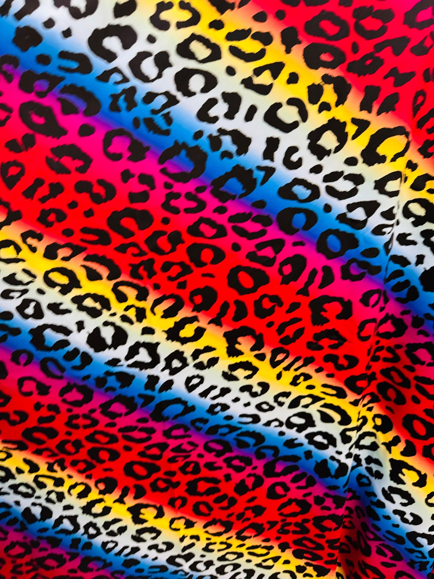 New Exotic Leopard design rainbow color print on best quality of nylon spandex 4-way stretch 58/60”