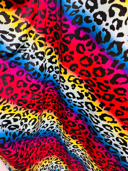 New Exotic Leopard design rainbow color print on best quality of nylon spandex 4-way stretch 58/60”