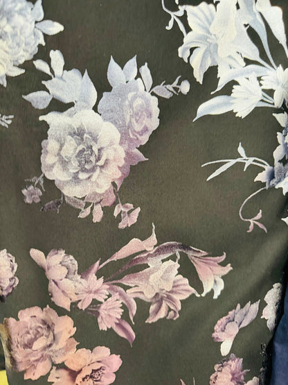 New Romantic flower design print on super techno with foil 2-way stretch 58/60” High Quality fabrics by AlexLAFabrics