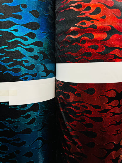 New Ghost Rider flames design hologram metallic nylon spandex 4-way stretch 58/60” Luxury fabrics tu AlexLAFabrics