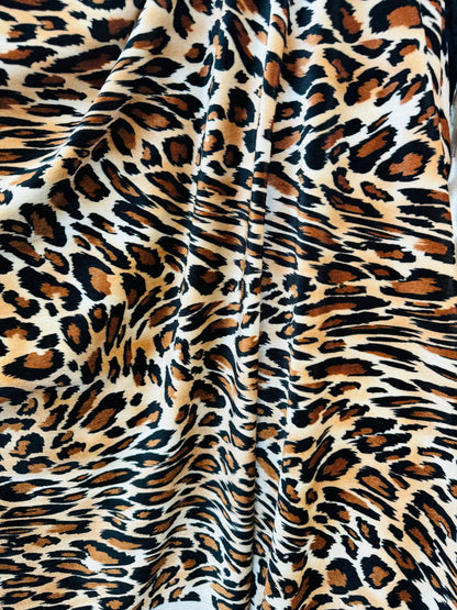 New Exotic Leopard design print on great quality of stretch velvet 4-way stretch 58/60”