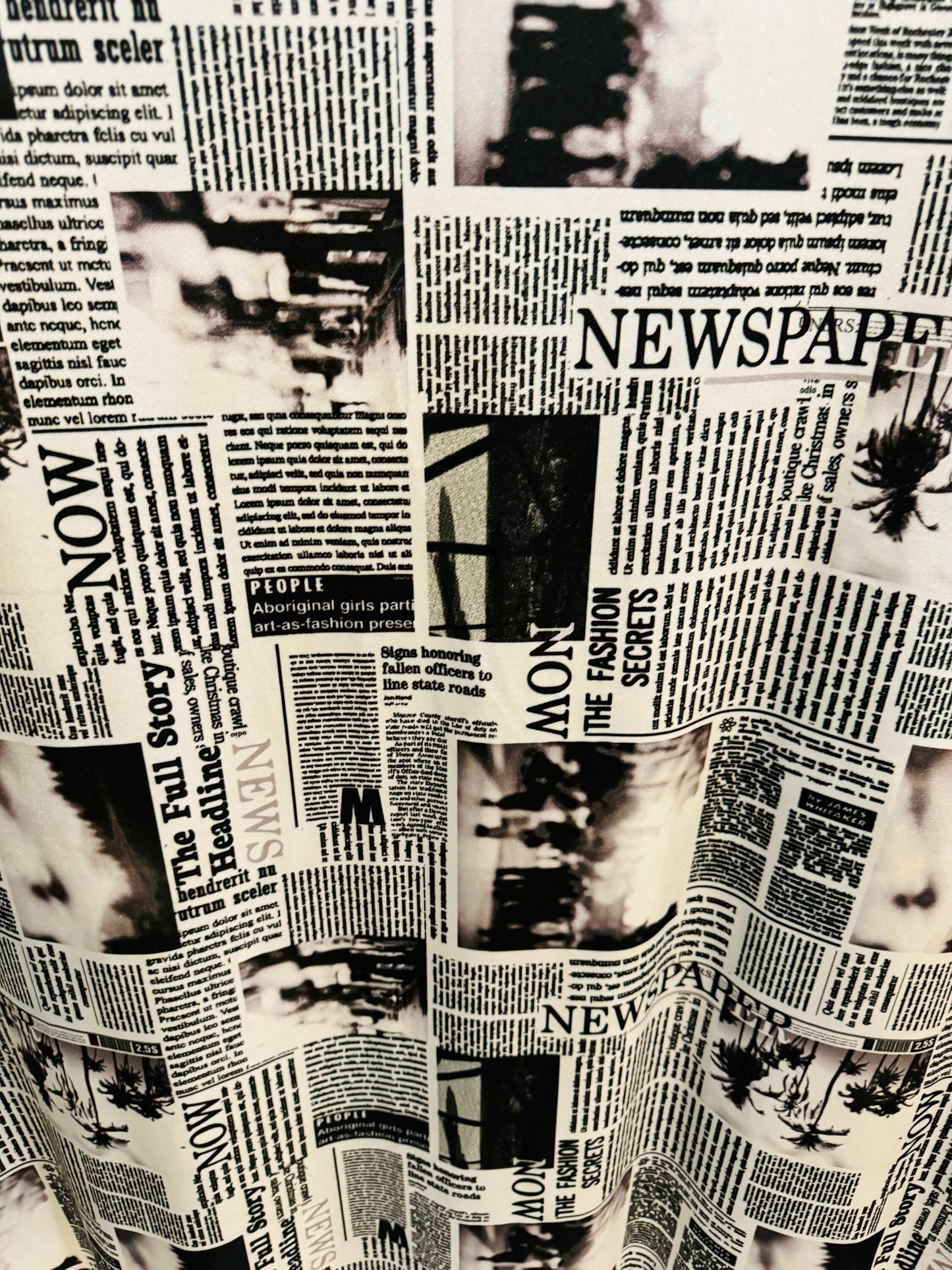 Newspaper fashion design print on great quality of nylon spandex 4-way stretch 58/60”