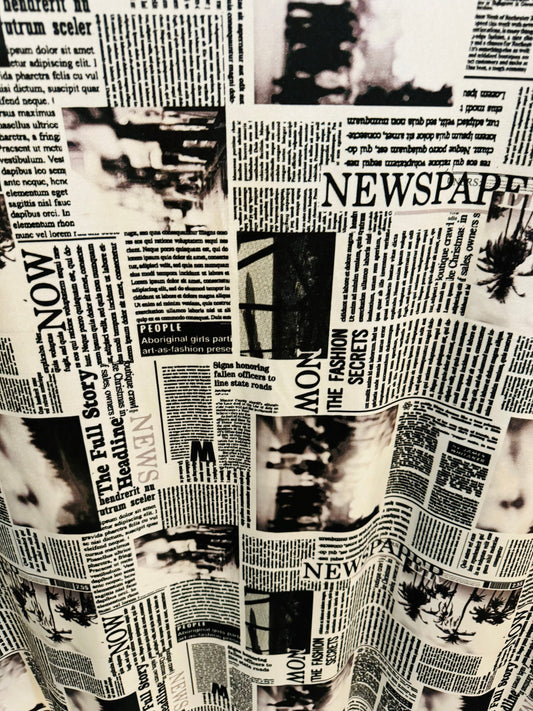 Newspaper fashion design print on great quality of nylon spandex 4-way stretch 58/60”