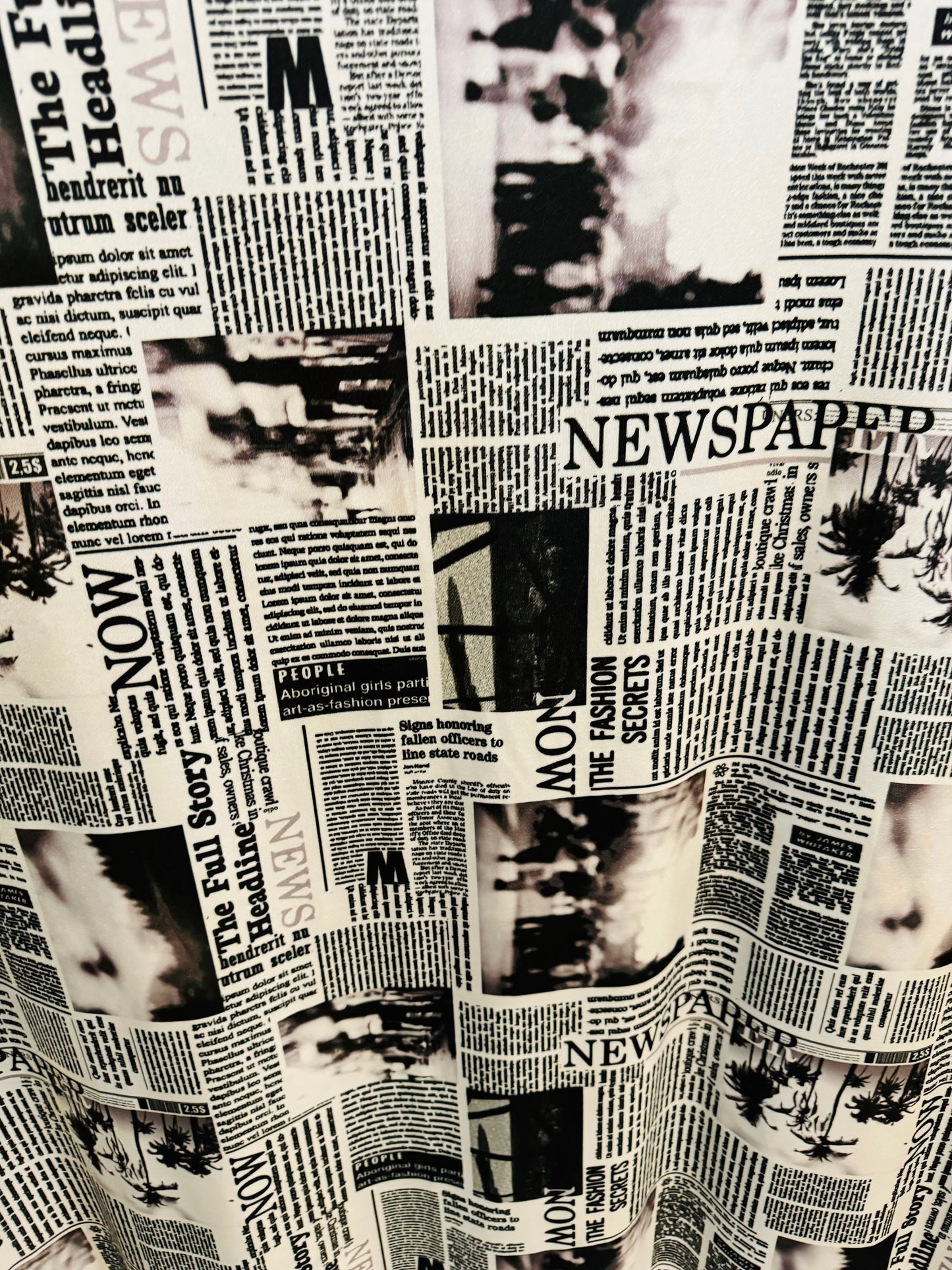 Newspaper fashion design print on great quality of nylon spandex 4-way stretch 58/60”
