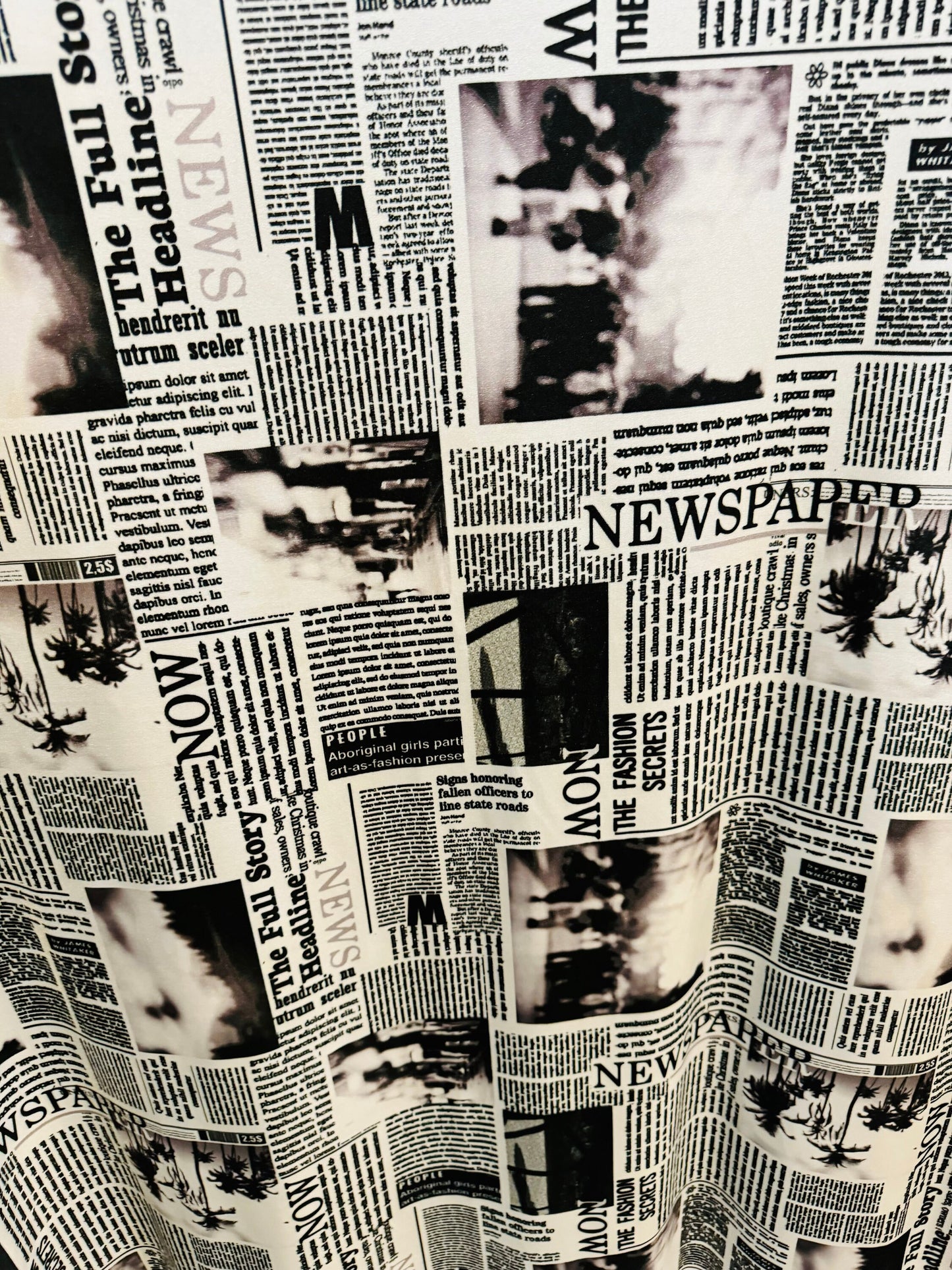 Newspaper fashion design print on great quality of nylon spandex 4-way stretch 58/60”