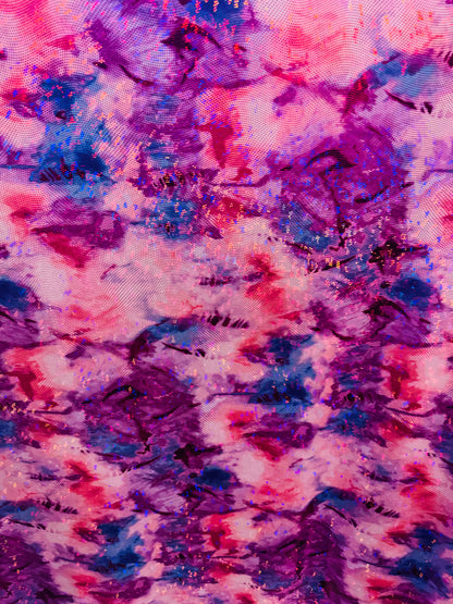 New the dye abstract design on shattered glass metallic nylon spandex 4-way stretch 58/60”
