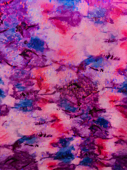 New the dye abstract design on shattered glass metallic nylon spandex 4-way stretch 58/60”