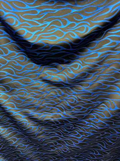 New metallic flames design on nylon spandex 4-way stretch 58/60”
