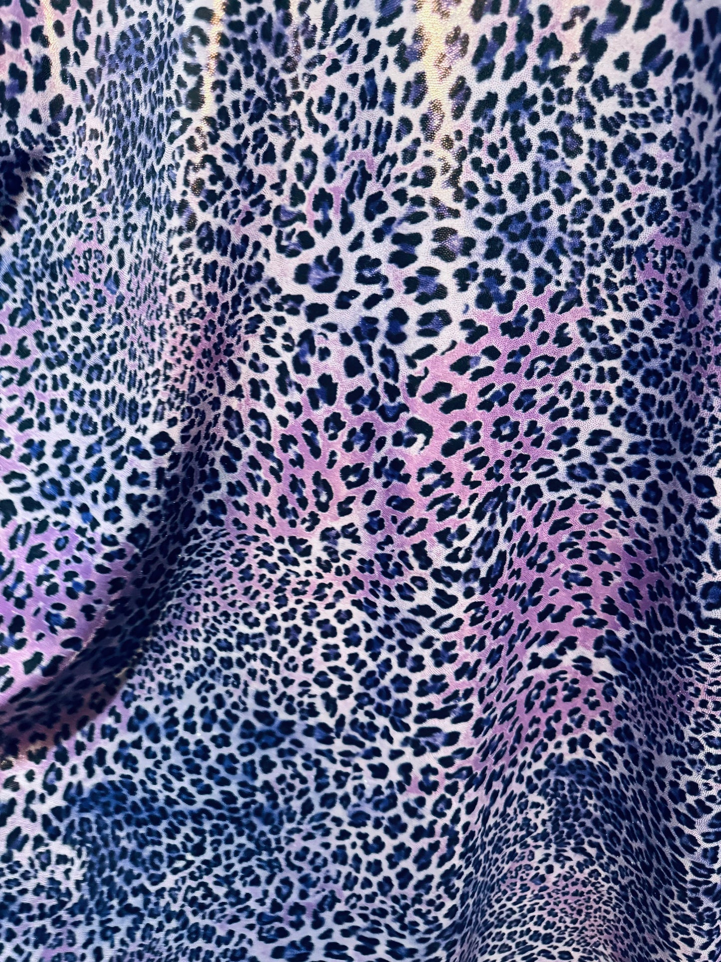 New Exotic cheetah design on metallic nylon spandex 4-way stretch 58/60”