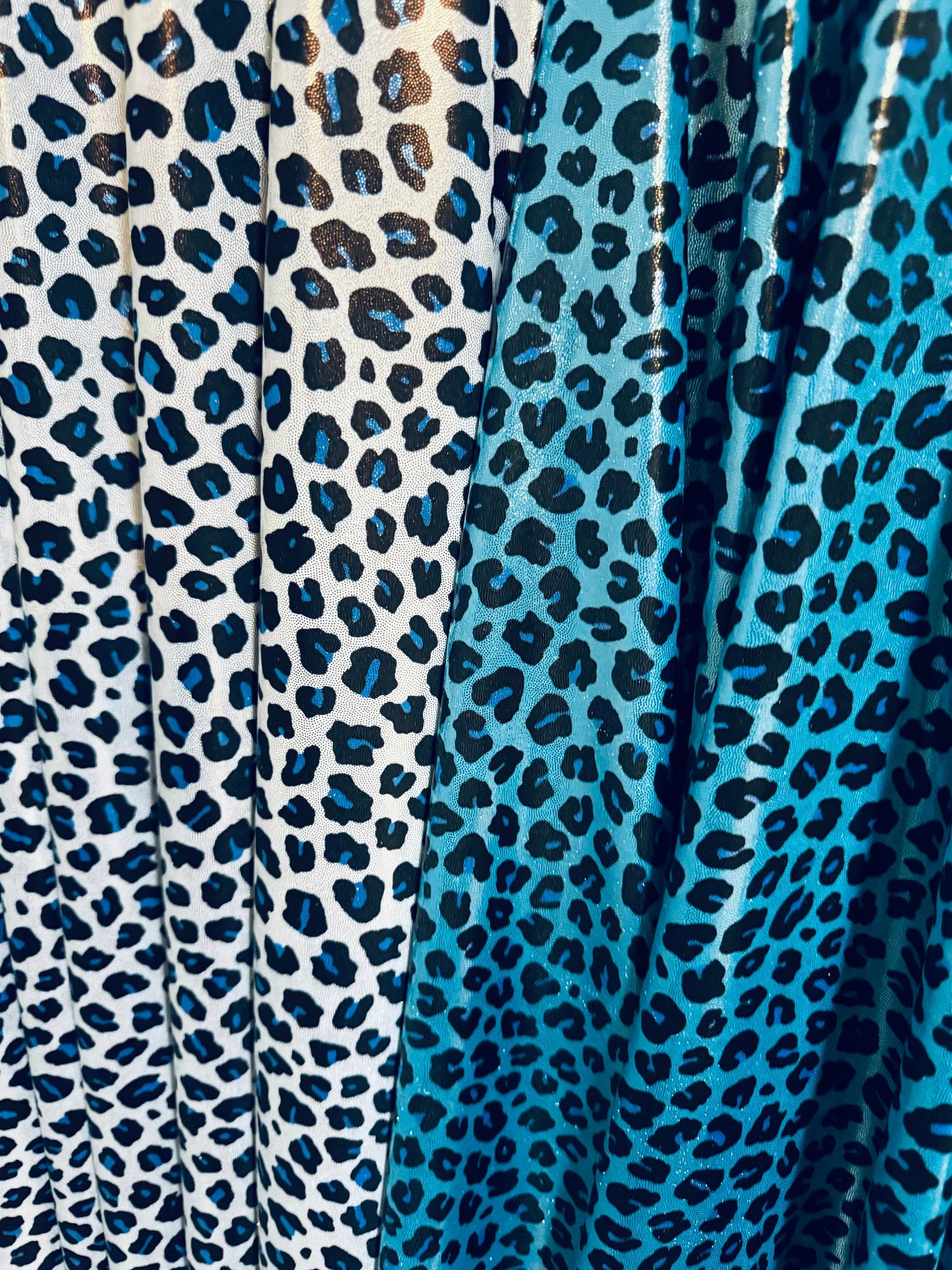 New Exotic cheetah design on metallic nylon spandex 4-way stretch 58/60”