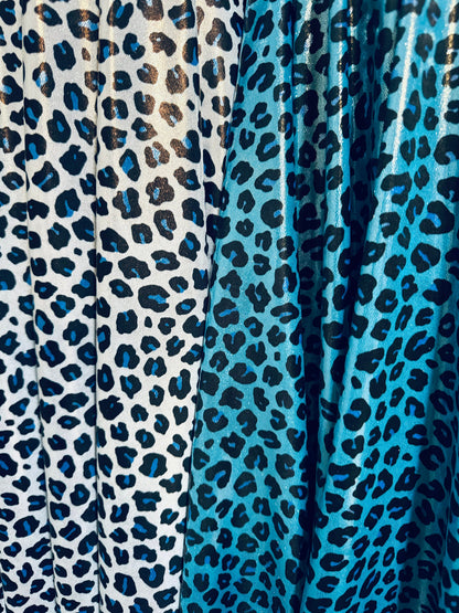 New Exotic cheetah design on metallic nylon spandex 4-way stretch 58/60”