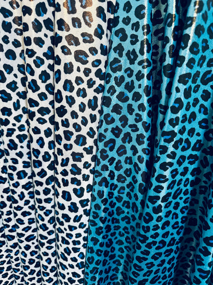 New Exotic cheetah design on metallic nylon spandex 4-way stretch 58/60”