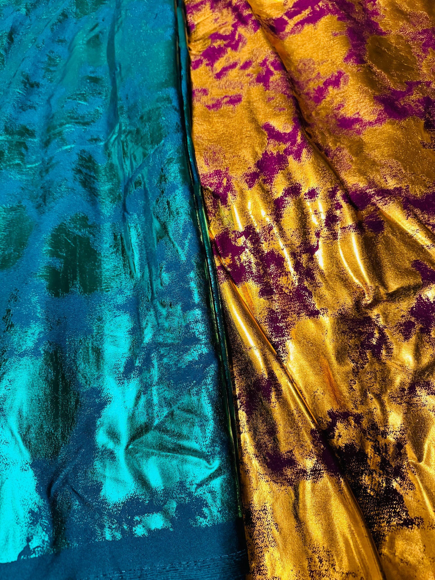 New splatter foil design metallic nylon spandex 4-way stretch 58/60”