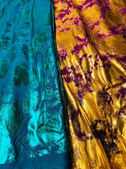 New splatter foil design metallic nylon spandex 4-way stretch 58/60”