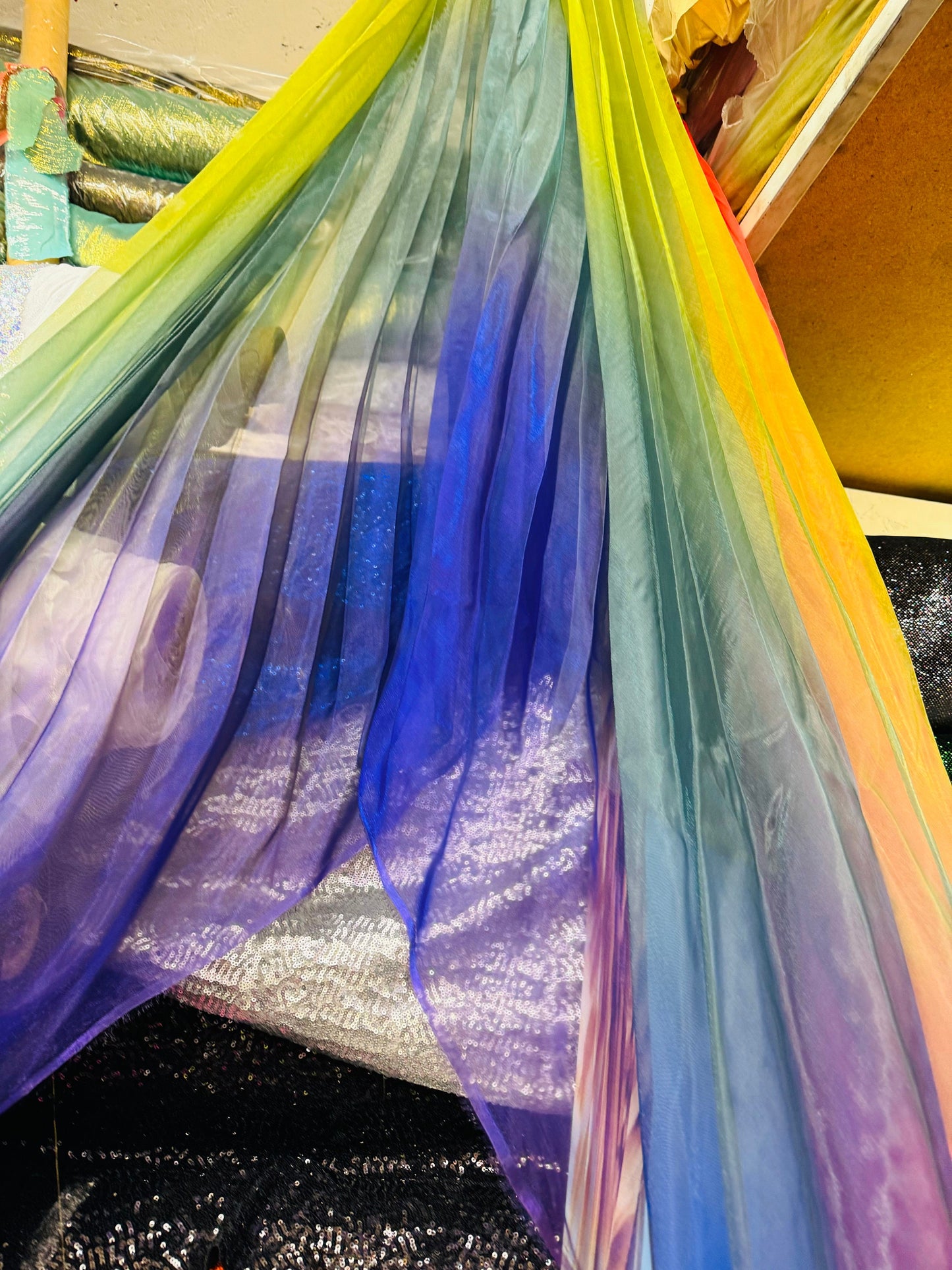 Luxury sunburst design multicolor organza pleated 3.5 yds length by 60”width Sold by the Peace. Luxury fabrics by AlexLAFabrics