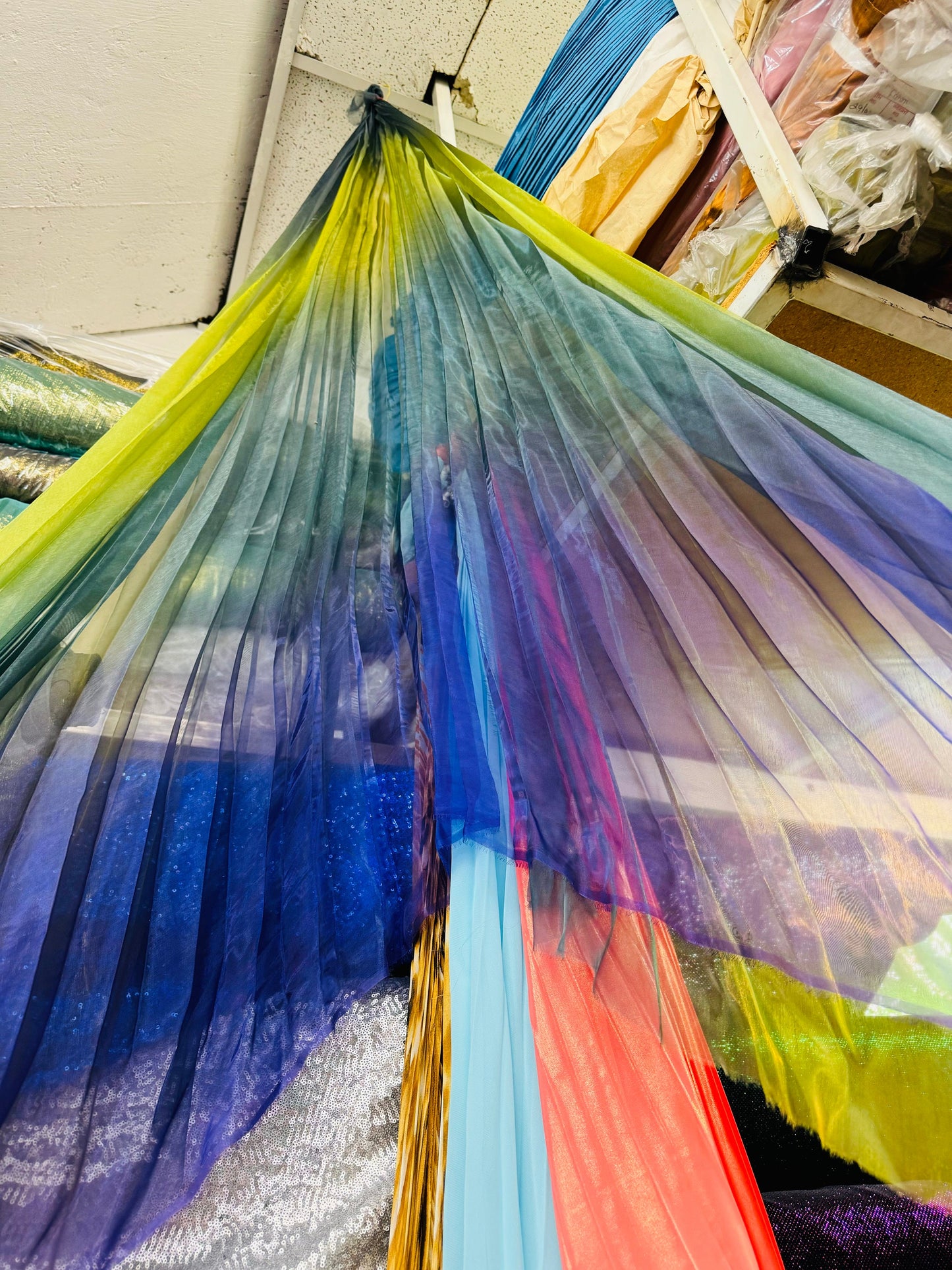 Luxury sunburst design multicolor organza pleated 3.5 yds length by 60”width Sold by the Peace. Luxury fabrics by AlexLAFabrics