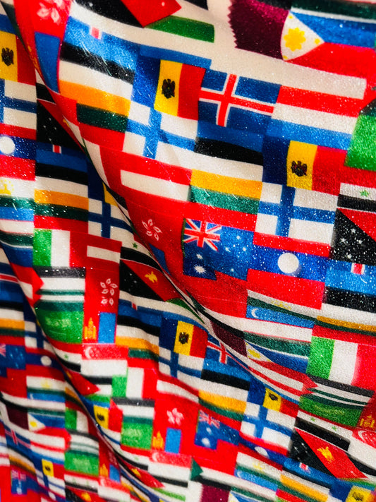 International flags design on great quality of stretch velvet with glitter