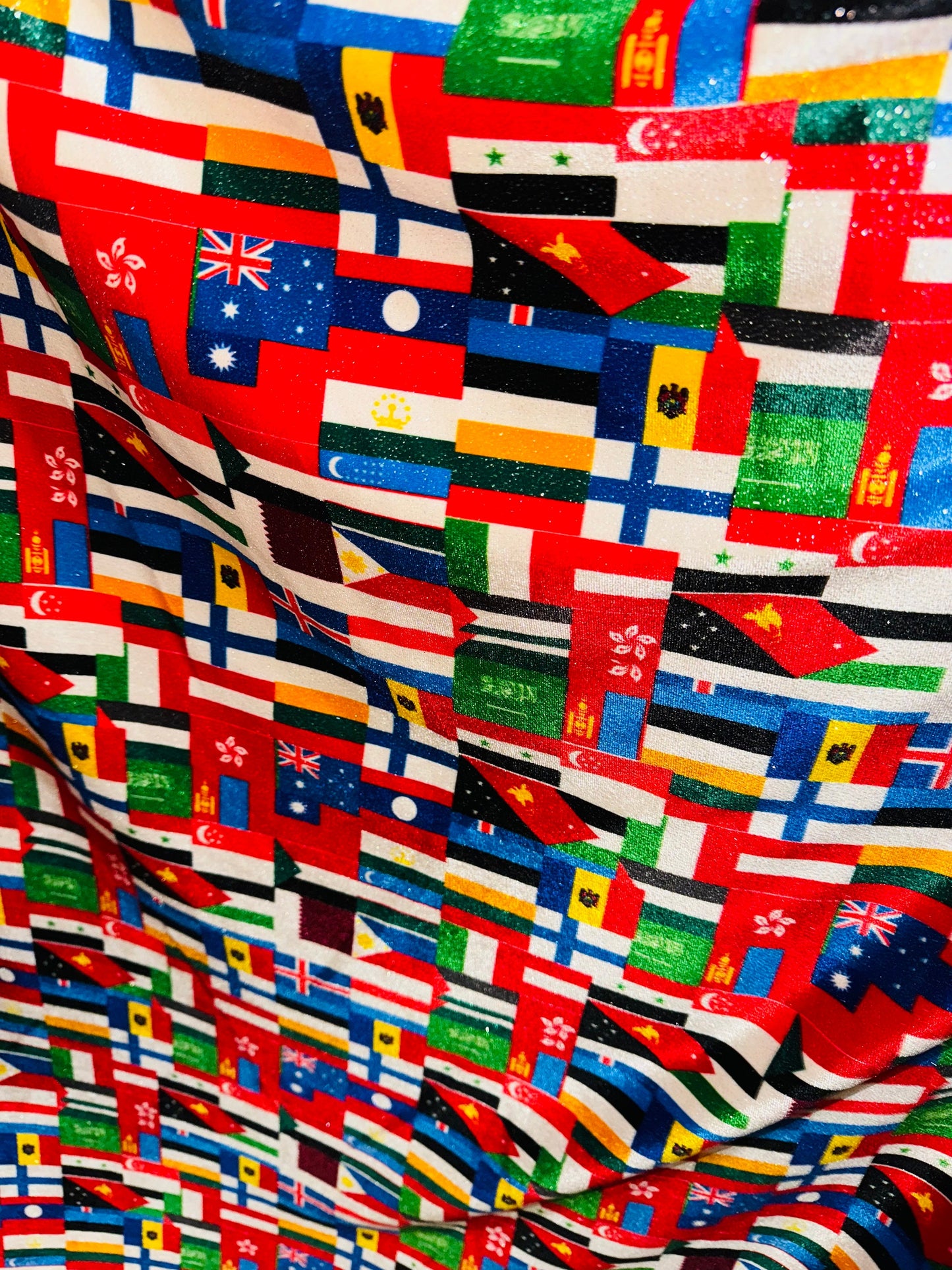 International flags design on great quality of stretch velvet with glitter