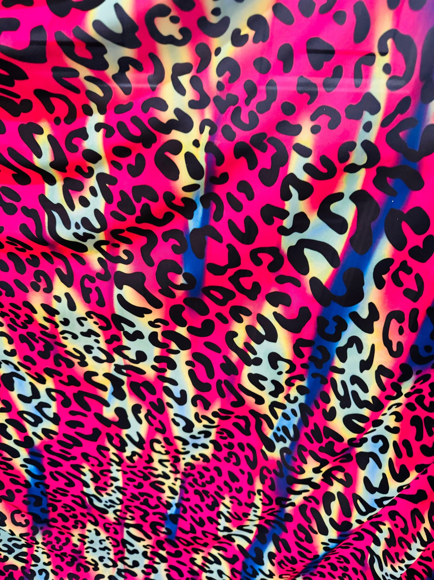 Rainbow Leopard design print on great quality of nylon spandex power mesh 4-way stretch 58/60” High quality fabrics by AlexLAFabrics