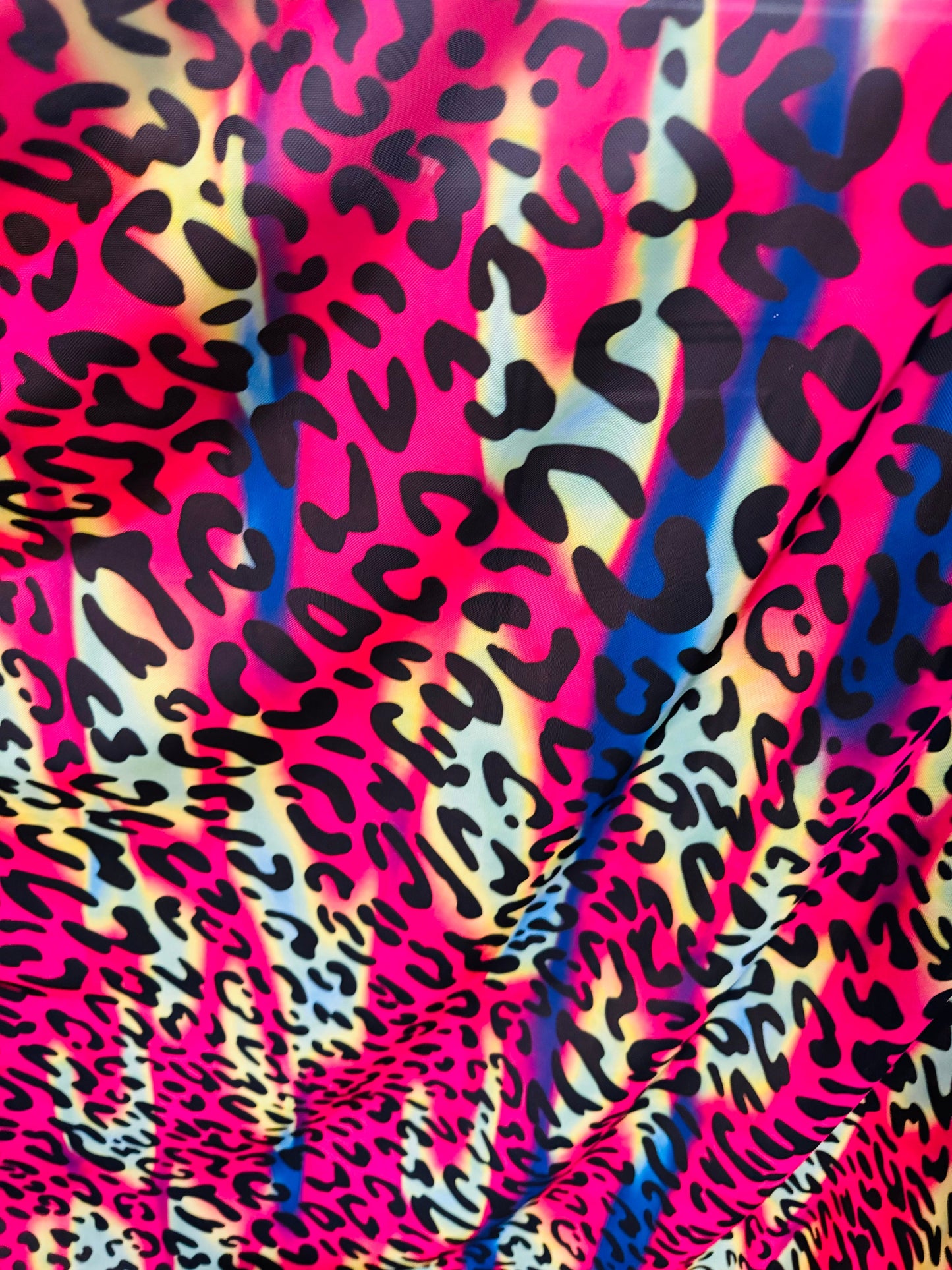 Rainbow Leopard design print on great quality of nylon spandex power mesh 4-way stretch 58/60” High quality fabrics by AlexLAFabrics