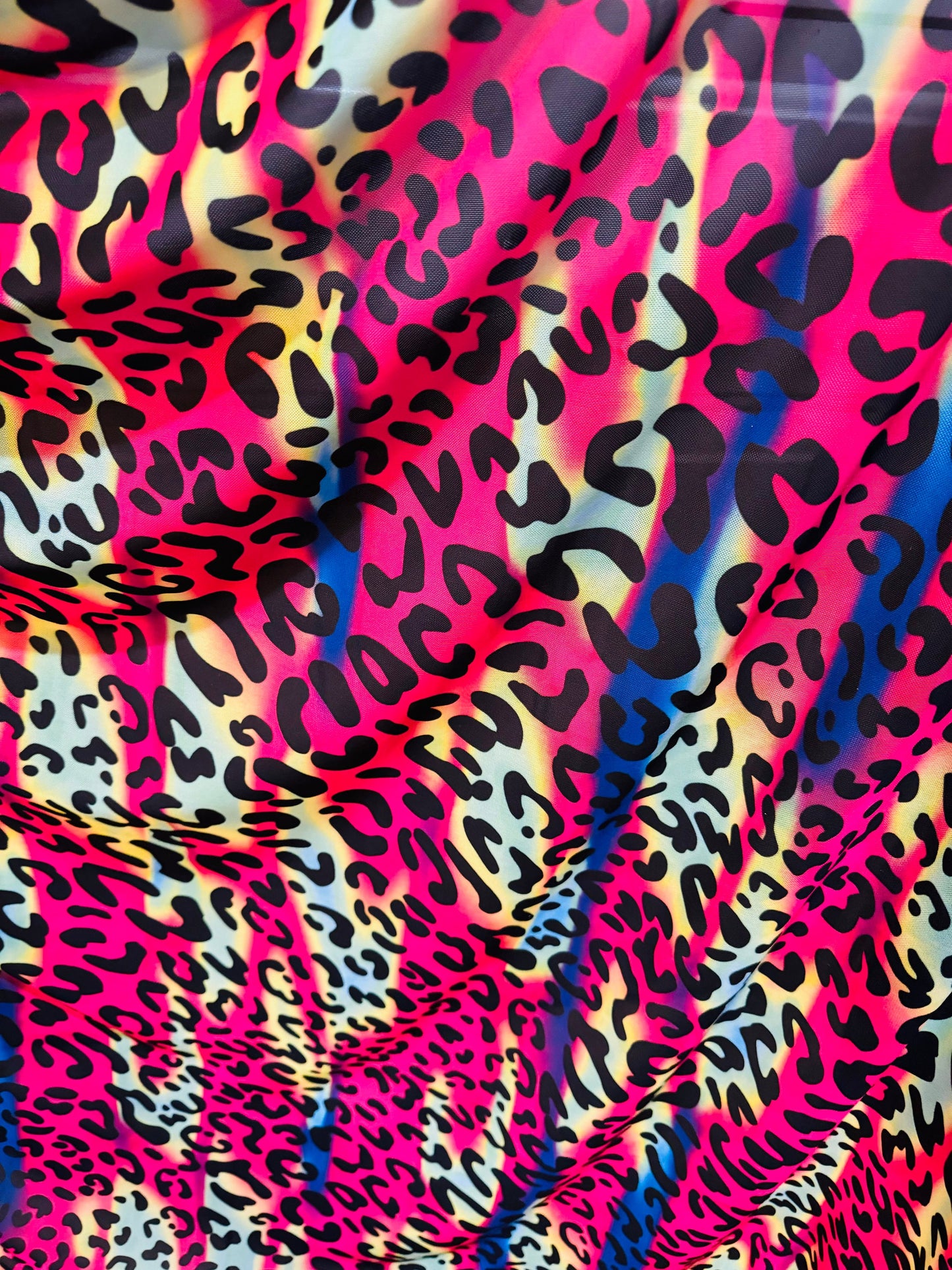 Rainbow Leopard design print on great quality of nylon spandex power mesh 4-way stretch 58/60” High quality fabrics by AlexLAFabrics