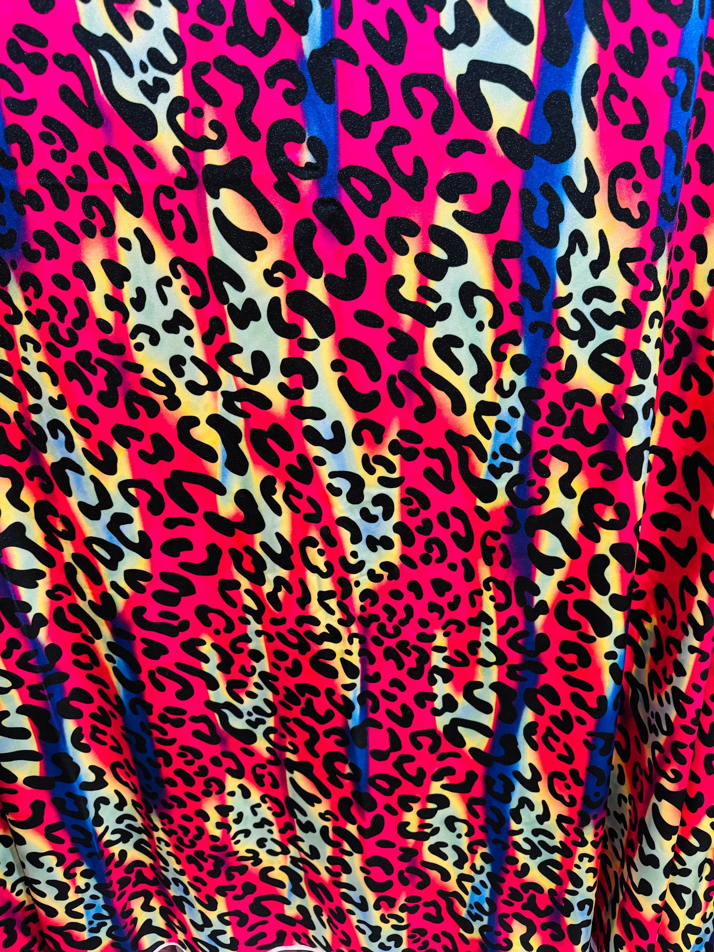 New Groovy Exotic Leopard design rainbow color print on best quality of nylon spandex 4-way stretch 58/60”
