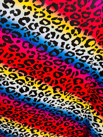 New Exotic Leopard design rainbow color print on best quality of nylon spandex 4-way stretch 58/60”