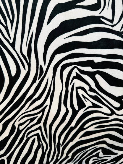 Exotic zebra design print on best quality of stretch velvet 4-way stretch 58/60”