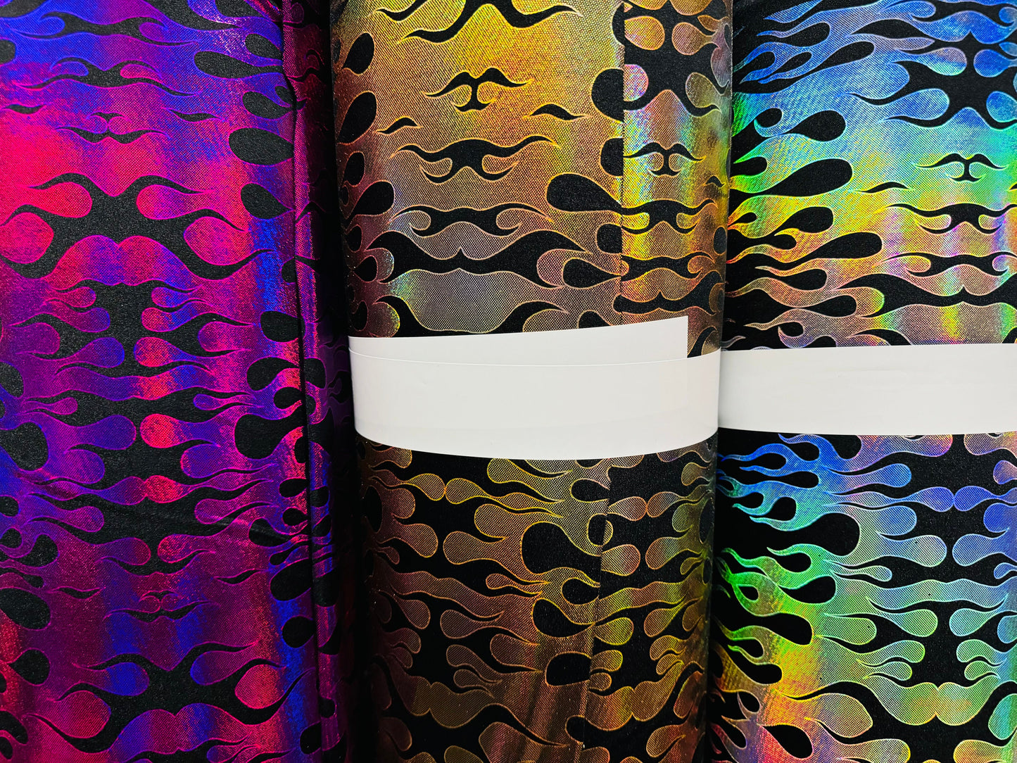 New Ghost Rider flames design hologram metallic nylon spandex 4-way stretch 58/60” Luxury fabrics tu AlexLAFabrics