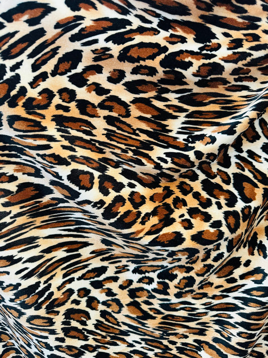 New Exotic Leopard design print on great quality of stretch velvet 4-way stretch 58/60”