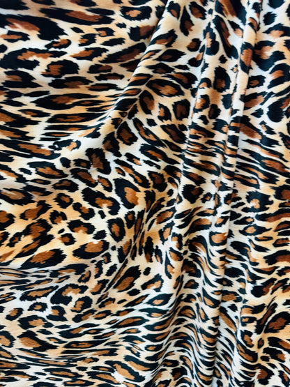 New Exotic Leopard design print on great quality of stretch velvet 4-way stretch 58/60”