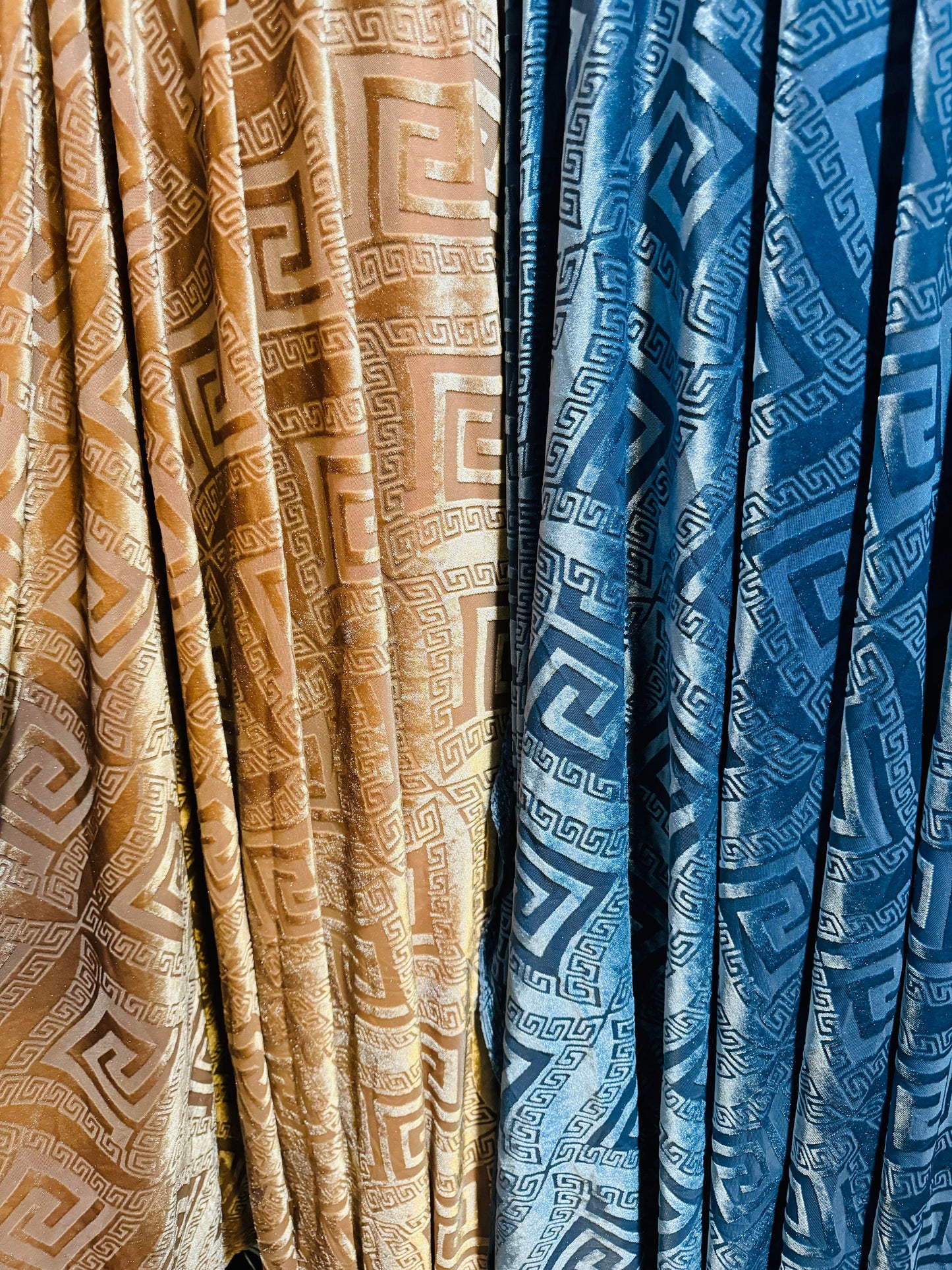 New Luxury Geometric fashion design on stretch burnout velvet 4-way stretch 58/60” High quality fabrics by AlexLAFabrics