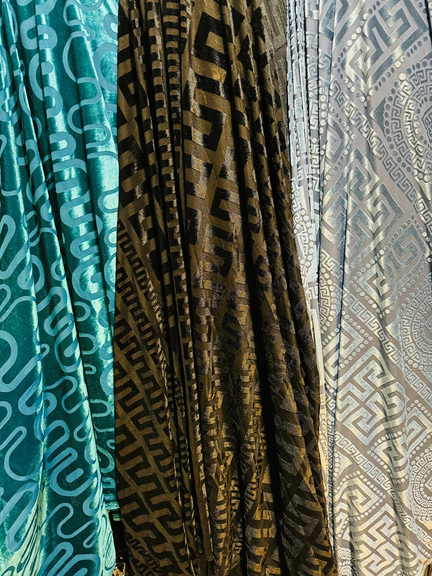Deluxe Geometric fashion design high quality of stretch velvet 4-way 58/60” Sold by the YD. Ships worldwide from Los Angeles California USA.