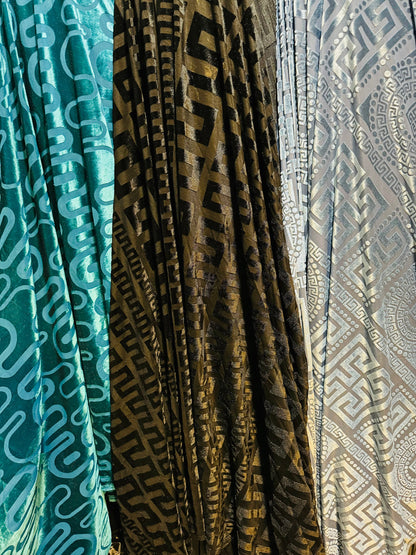 Deluxe Geometric fashion design high quality of stretch velvet 4-way 58/60” Sold by the YD. Ships worldwide from Los Angeles California USA.