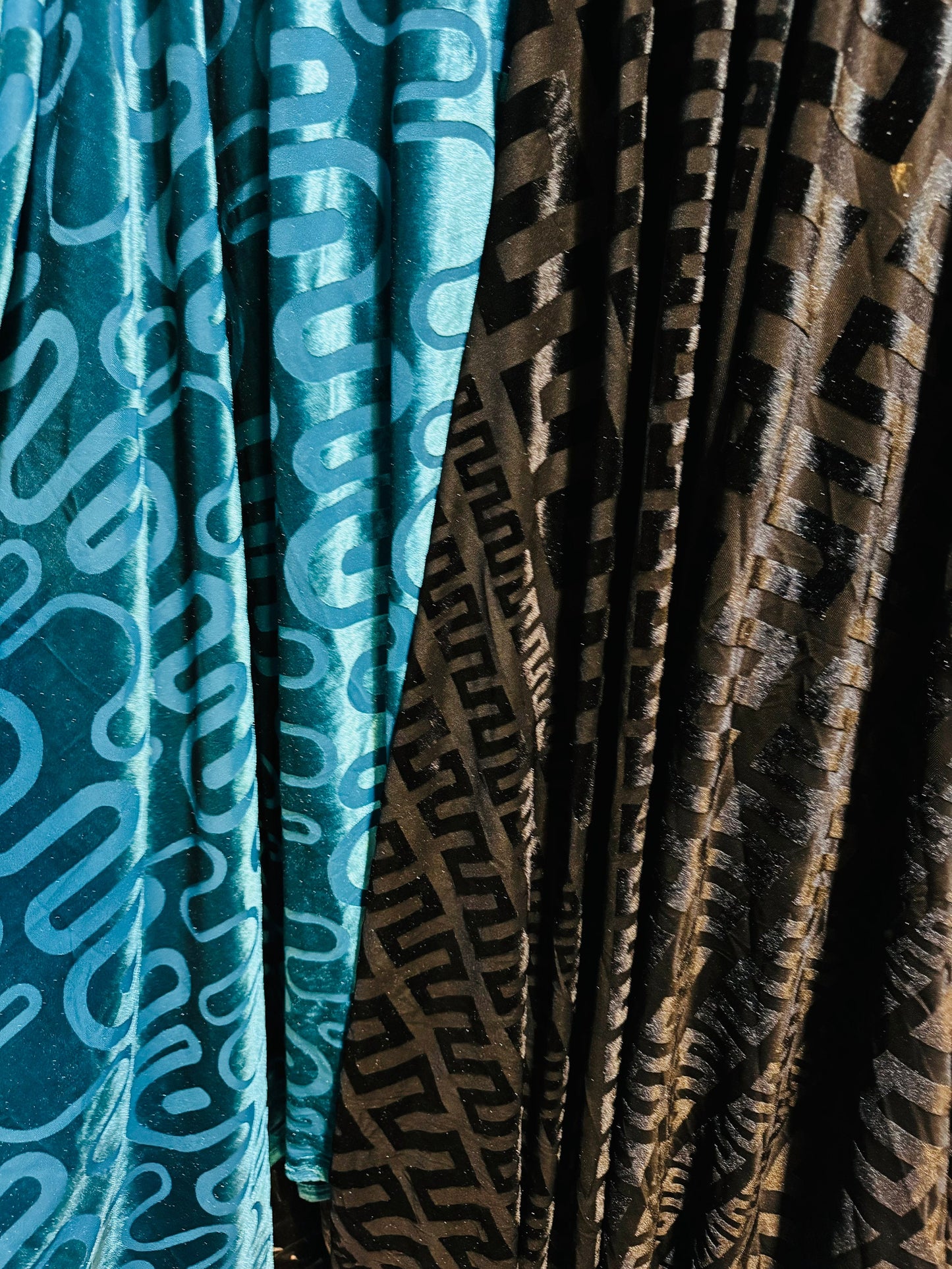 Deluxe Geometric fashion design high quality of stretch velvet 4-way 58/60” Sold by the YD. Ships worldwide from Los Angeles California USA.