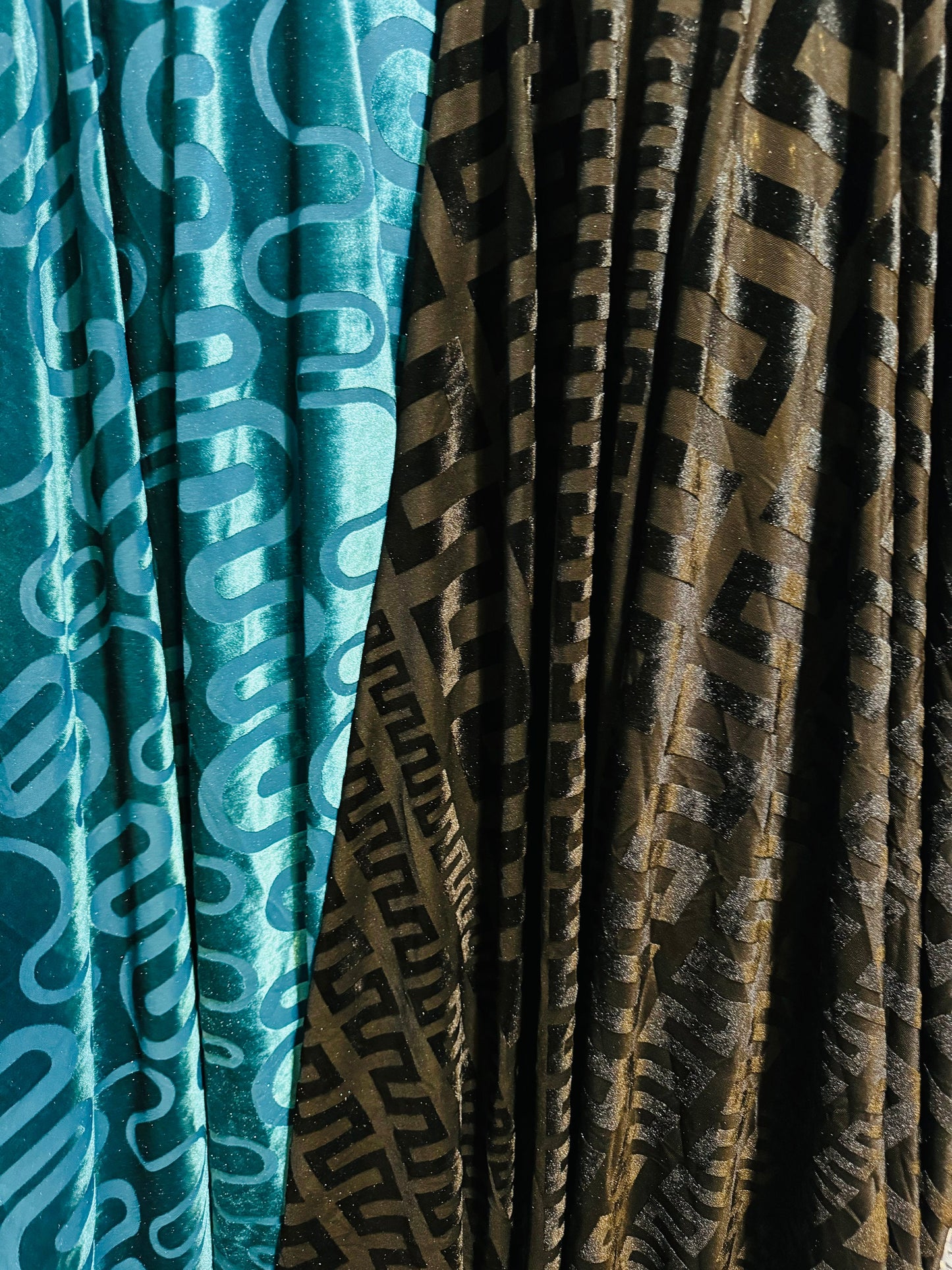 Deluxe Geometric fashion design high quality of stretch velvet 4-way 58/60” Sold by the YD. Ships worldwide from Los Angeles California USA.
