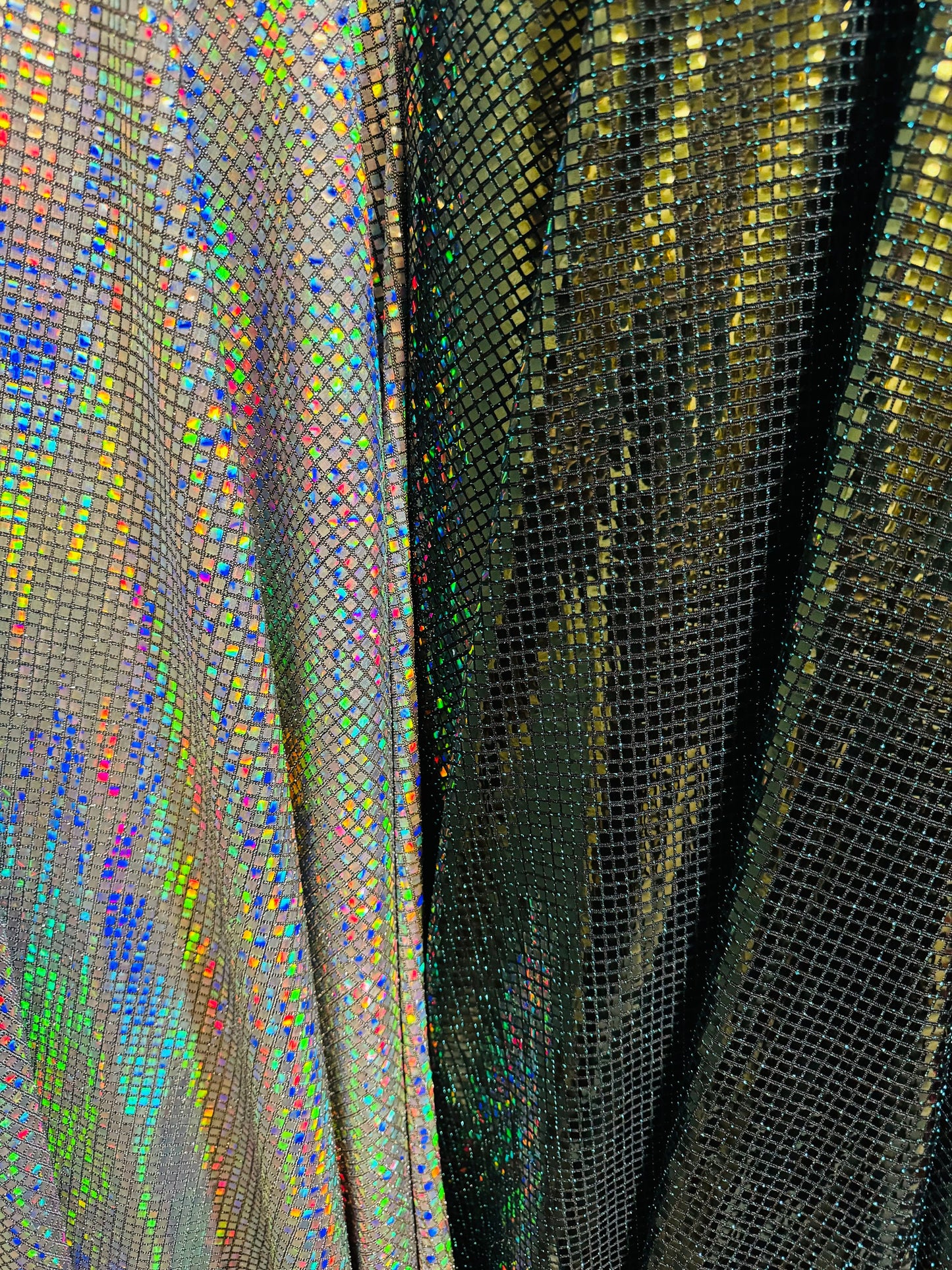 New spectrum geometric sequins designed metallic nylon spandex 2-way stretch 58/60” High quality fabrics by AlexLAFabrics