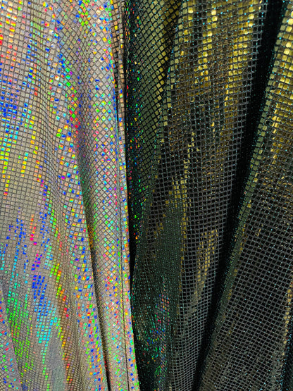New spectrum geometric sequins designed metallic nylon spandex 2-way stretch 58/60” High quality fabrics by AlexLAFabrics