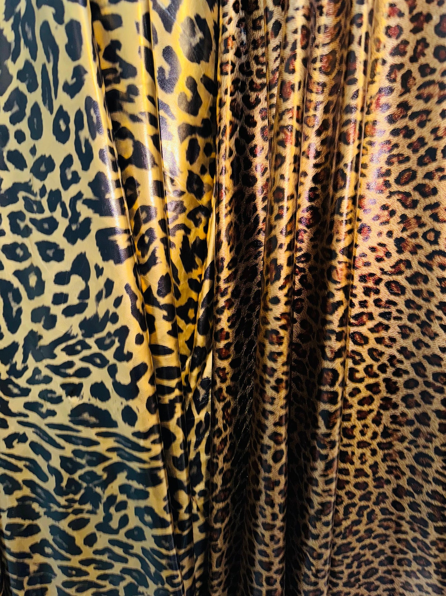 Exotic animal print on stretch vinyl with foil 4-way stretch 58/60” Sold by the YD. Ships worldwide from Los Angeles California USA
