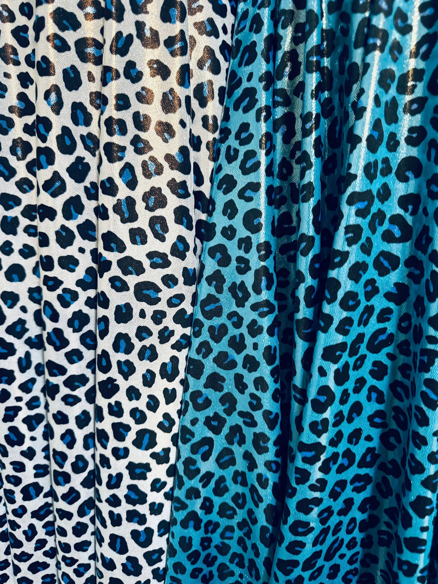 New Exotic cheetah design on metallic nylon spandex 4-way stretch 58/60”