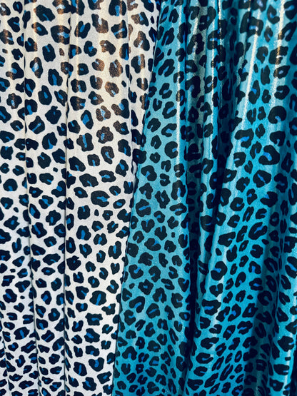 New Exotic cheetah design on metallic nylon spandex 4-way stretch 58/60”