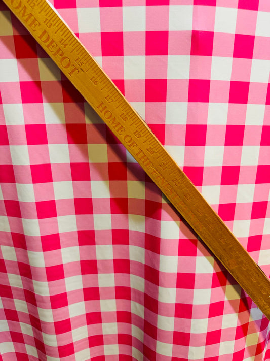 Pink checkered design print on best quality of nylon spandex 4-way stretch 58/60” High quality fabrics by AlexLAFabrics