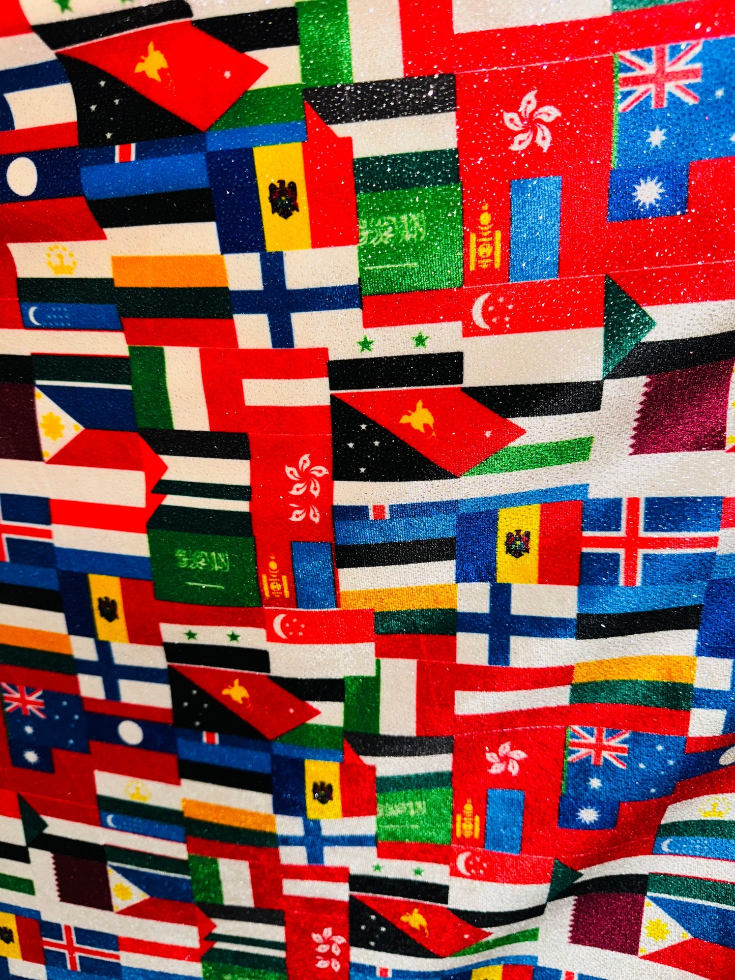 International flags design on great quality of stretch velvet with glitter