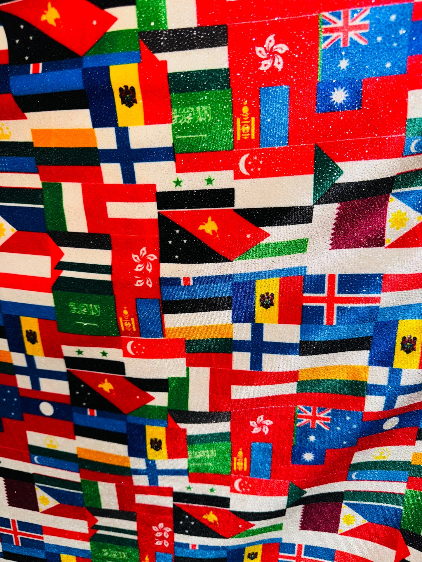 International flags design on great quality of stretch velvet with glitter