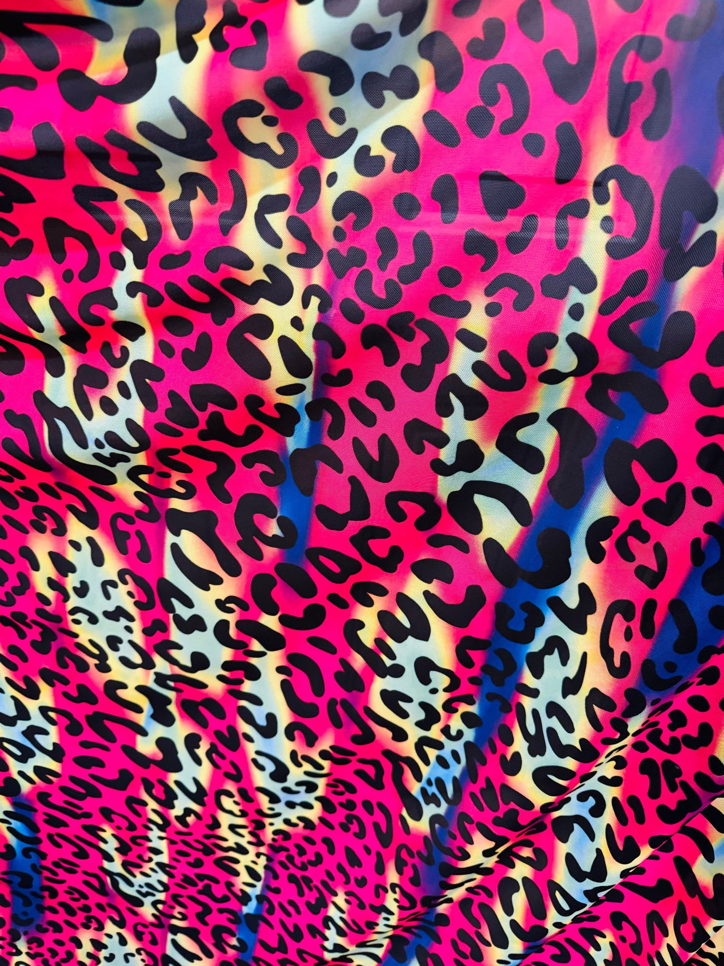 Rainbow Leopard design print on great quality of nylon spandex power mesh 4-way stretch 58/60” High quality fabrics by AlexLAFabrics