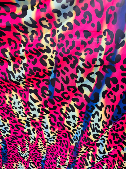 Rainbow Leopard design print on great quality of nylon spandex power mesh 4-way stretch 58/60” High quality fabrics by AlexLAFabrics