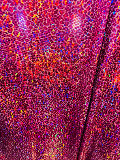 New Wild Cheetah small design on hologram metallic nylon spandex 4-way stretch 58/60” High quality fabrics by AlexLAFabrics