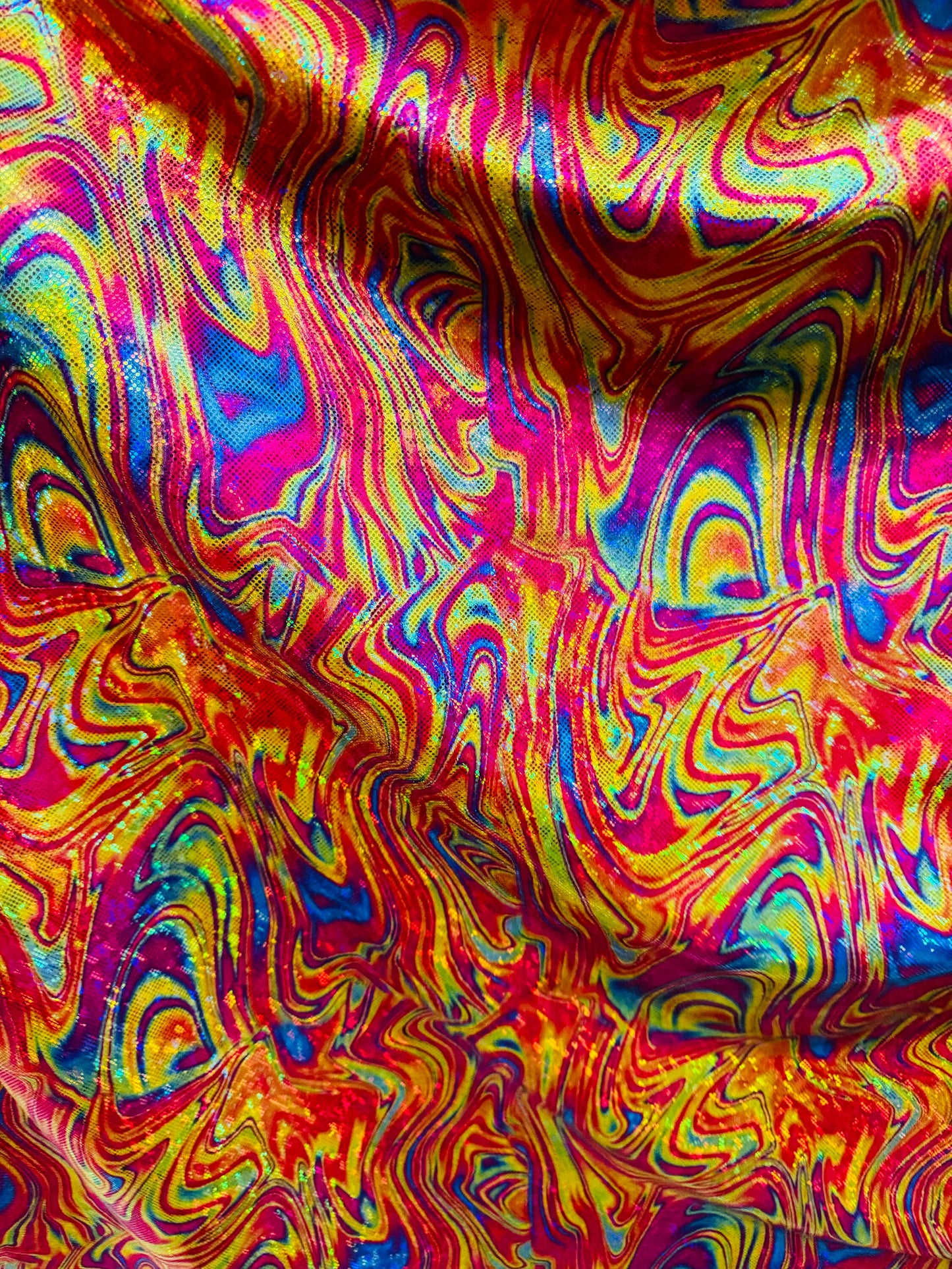 New Luxury lava abstract design on shattered glass hologram metallic nylon spandex 4-way stretch 58-60”