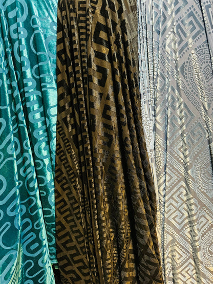 Deluxe Geometric fashion design high quality of stretch velvet 4-way 58/60” Sold by the YD. Ships worldwide from Los Angeles California USA.